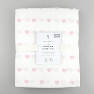Pottery Barn Kids Heart Sheet Set Organic Cotton TWIN Pink Hearts has SMUDGE